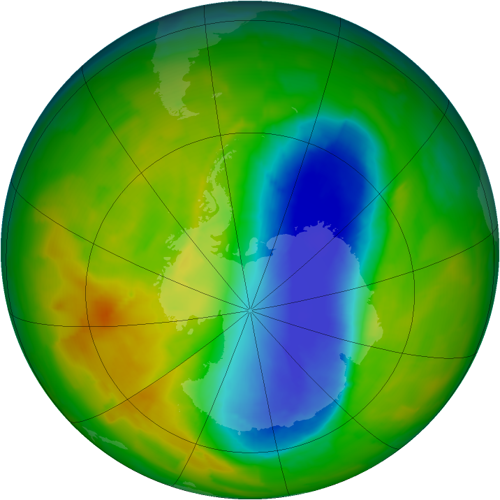 Antarctic ozone map for 31 October 2012
